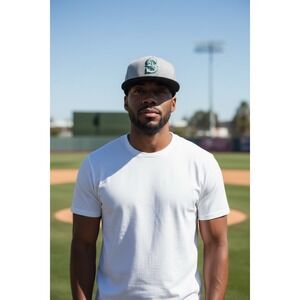 Mens MLB Seattle Mariners 9FIFTY Fitted Classic Cap Hat Flat Bill Black Grey EUC